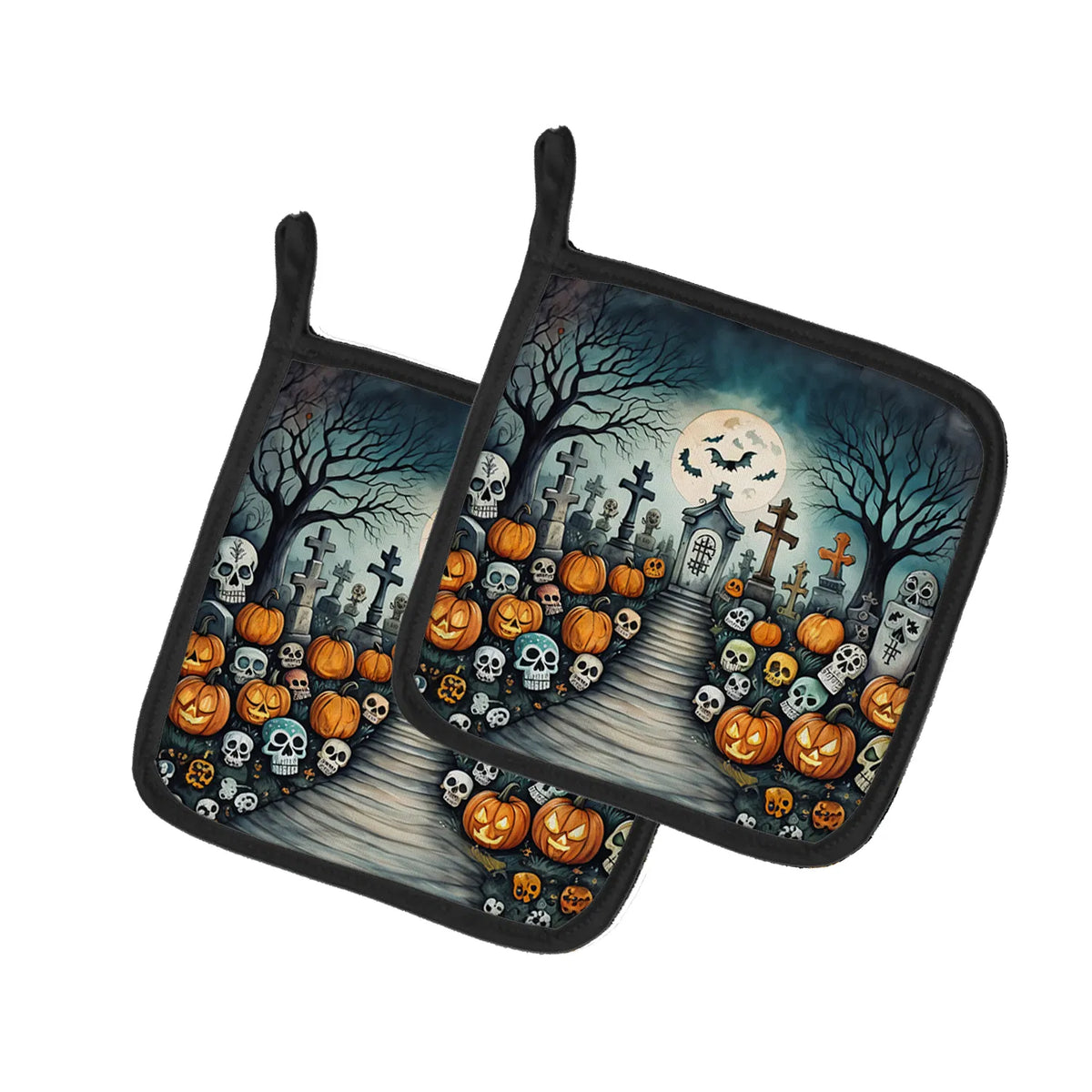 Calaveras Sugar Skulls Spooky Halloween Pair of Pot Holders Kitchen Heat