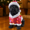 Christmas Pug Statue Holiday Dog Figurine in Santa Outfit