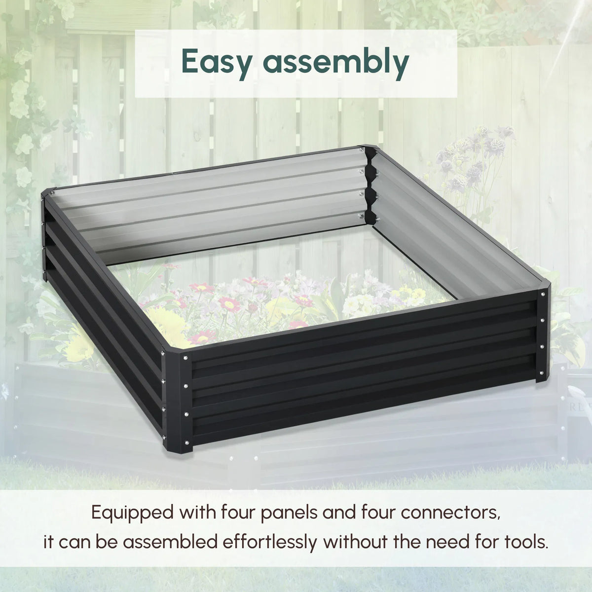 4' x 4' x 1' Raised Garden Bed Galvanized Steel Planter Box for Vegetables - Image 2