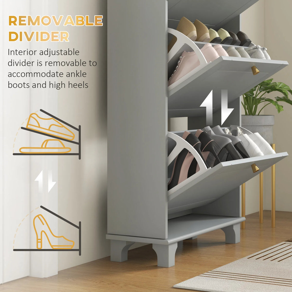 Narrow Shoe Storage with 3 Flip Drawers and Adjustable Shelves Shoe Cabinet - Image 2