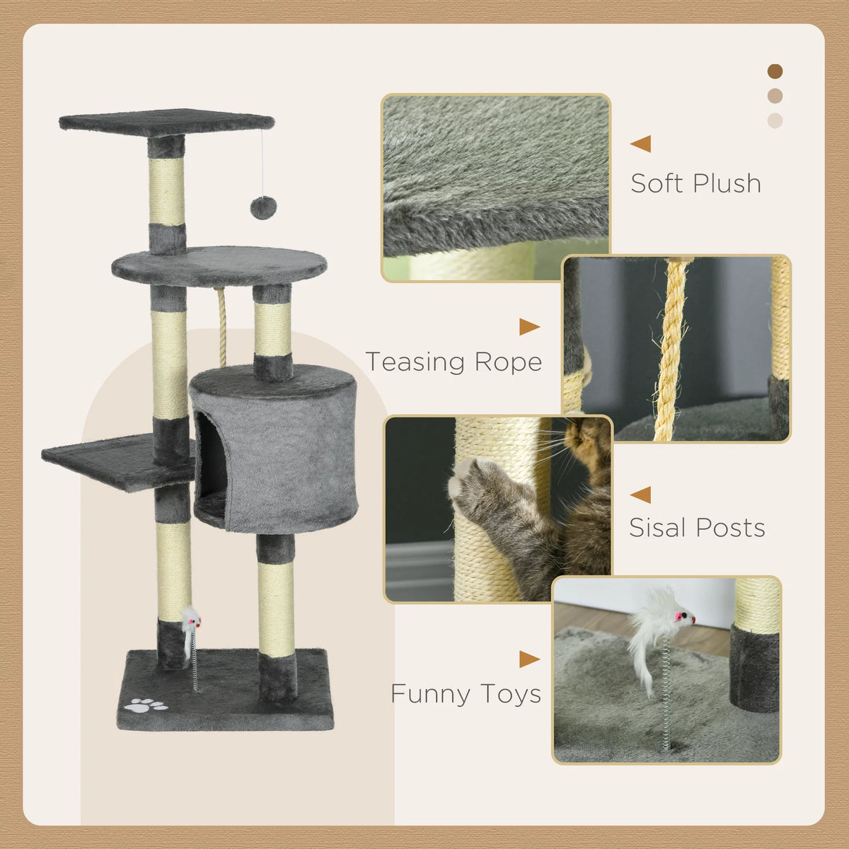 46Inch Scratching Cat Tree Multi Level Cat Tower for Large Cats Adult with - Image 2