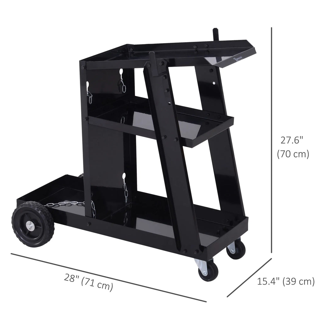 Welding Workhorse: Heavy Duty 3 Tier Welder Trolley Cart with Safety Chain Black - Image 3