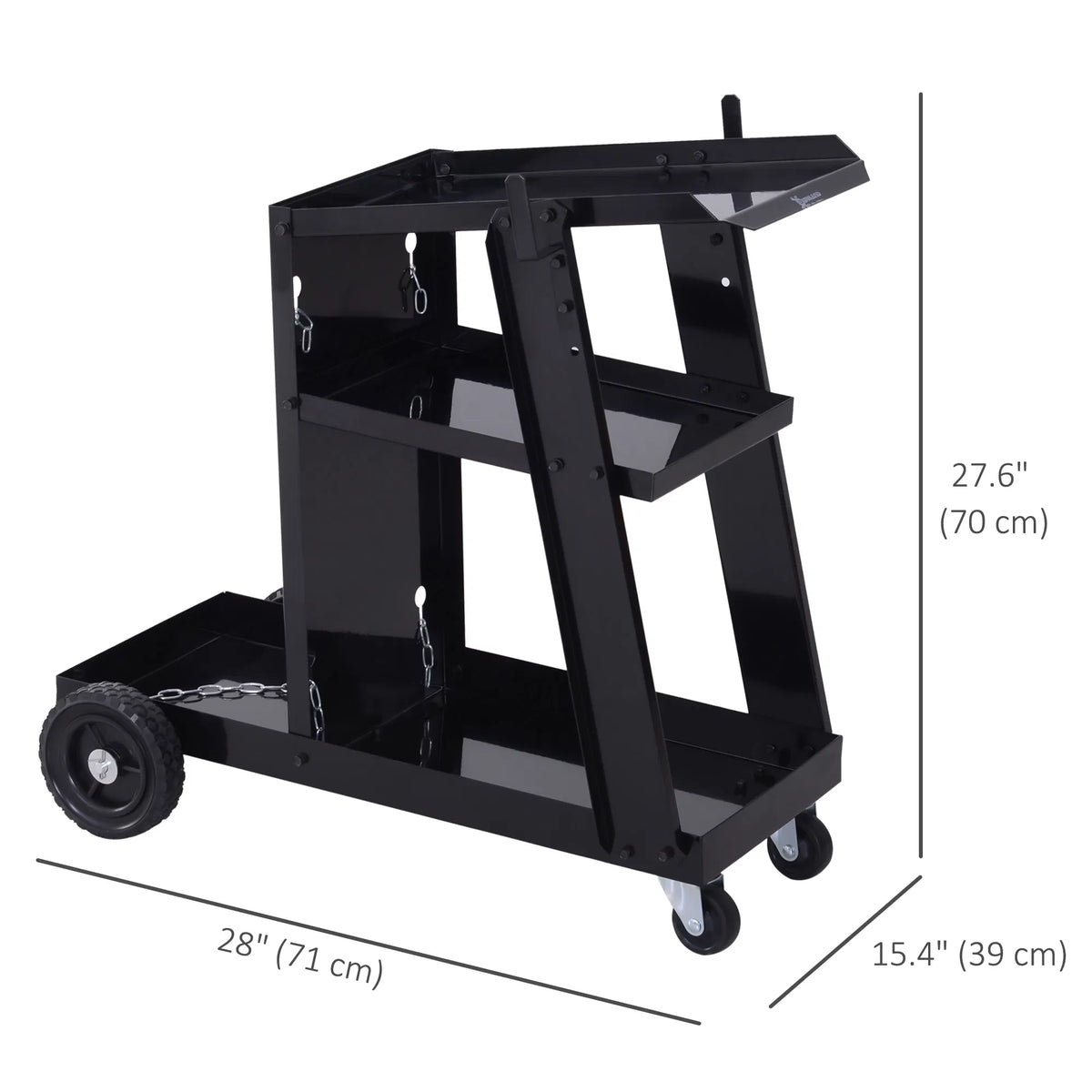 Welding Workhorse: Heavy Duty 3 Tier Welder Trolley Cart with Safety Chain Black - Image 3
