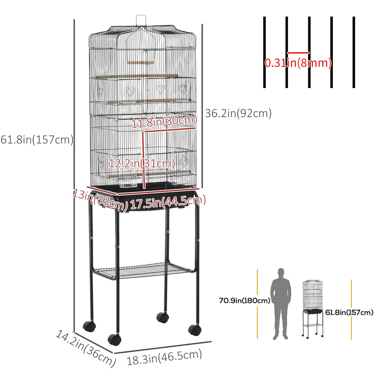 62" Rolling Bird Cage Cockatoo House Play Top Finch Pet Supply with Storage - Image 3