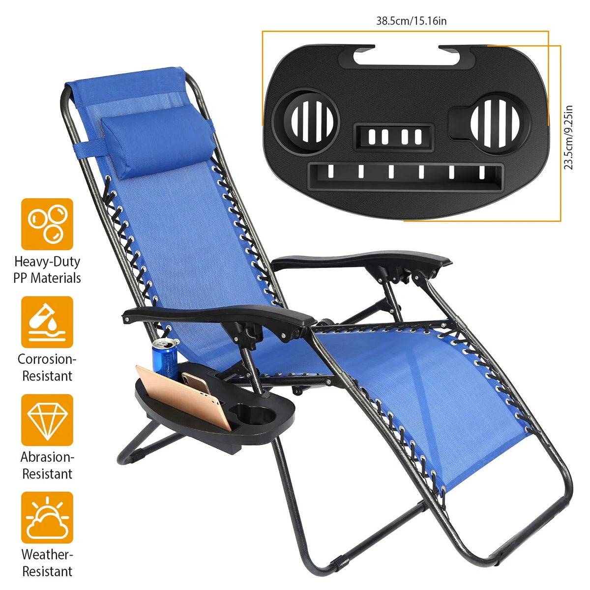 Zero Gravity Chair Cup Holder Clip On Side Tray w/Beverage Can Mobile Devices Slots - Image 3