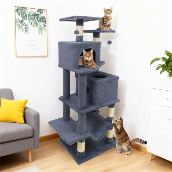 57" Multi Level Cat Tree For Multi Cat Households 2 Condos & Hammock With - Image 3