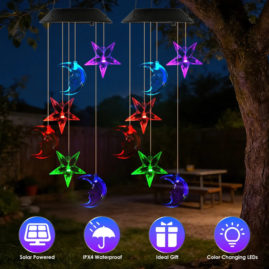 2PCS Outdoor Solar Wind Chimes Moon and Star Color Changing LED Light - Image 5