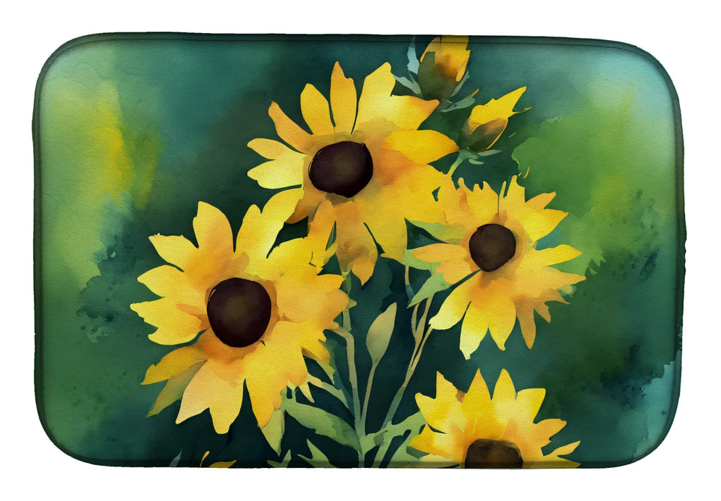 Kentucky Goldenrod in Watercolor Dish Drying Mat Absorbent Dish Drying Mat Pad - Image 5