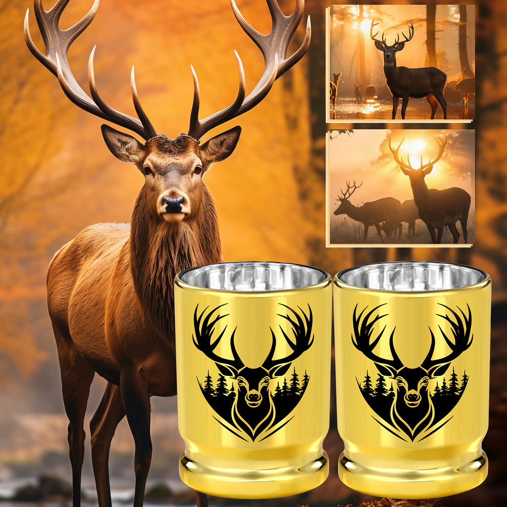 2pcs 50 Caliber Deer Head Golden Plastic Wine Glasses With Gift Box Leak - Image 2