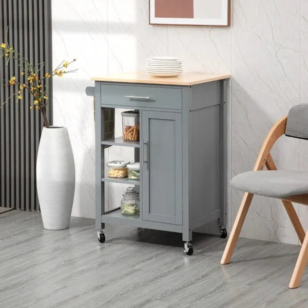 Compact Kitchen Island Cart on Wheels Rolling Utility Trolley Cart Grey AS - Image 2