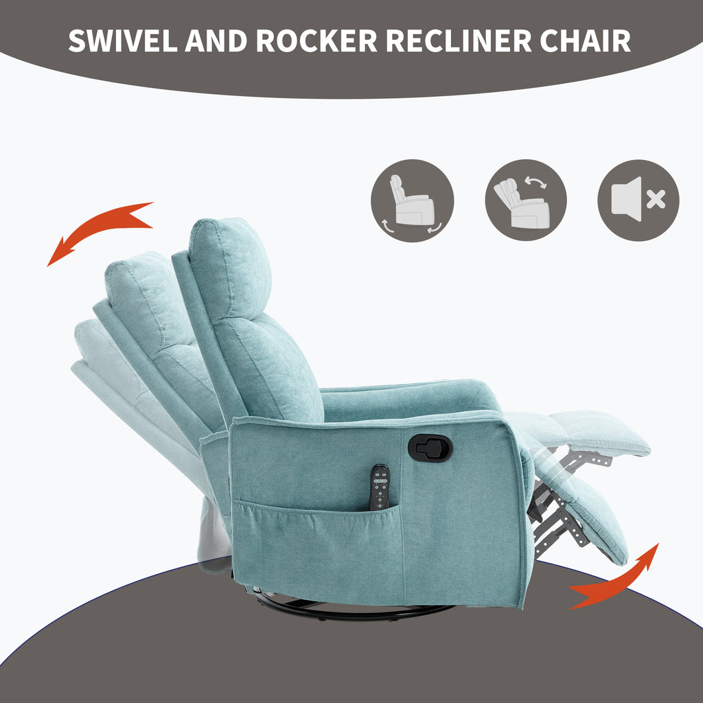 Heat Massage Manual Recliner Chair with Rocker and Swivel in Fabric for Living - Image 5