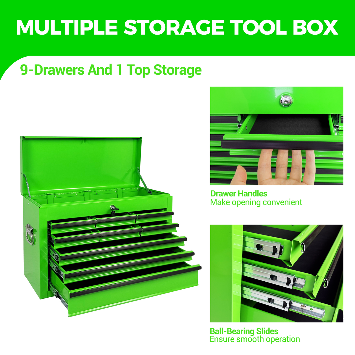 Heavy Duty Metal Tool Box 24 inch Portable Metal Tool Box with 9 Drawers - Image 4