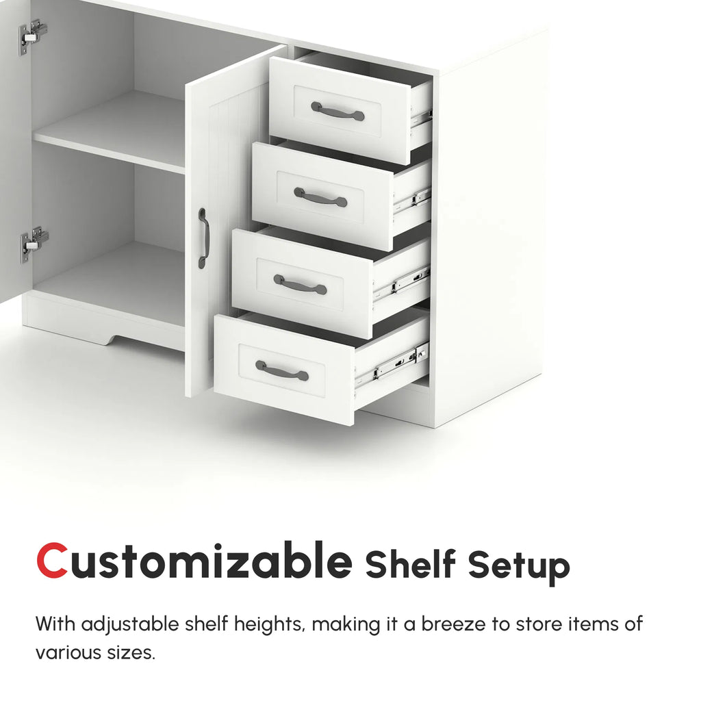 Modern Sideboard Buffet Cabinet with Drawers and Beadboard Door Cupboard - Image 3