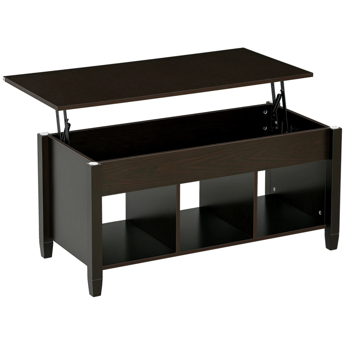 Lift Top Coffee Table with Hidden Storage Compartment and 3 Lower Shelves - Image 2