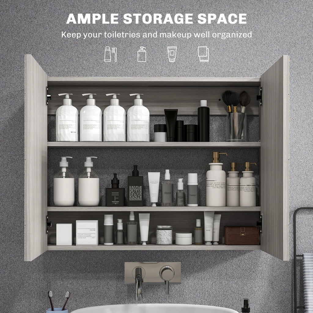 Bathroom Mirror Cabinet Wall Mounted Storage Organizer with Double Doors - Image 2