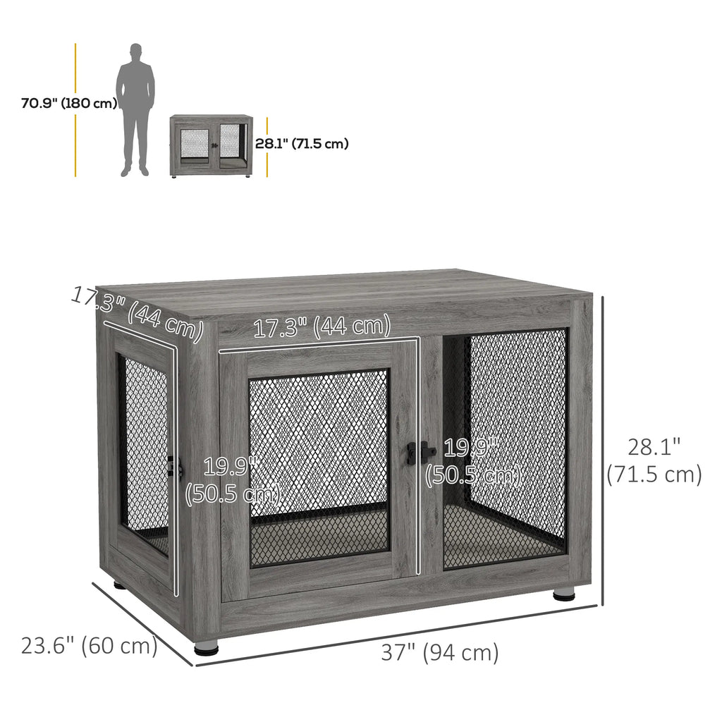 Pet Crate End Table with Water resistant Cushion or Large Medium Dogs Grey