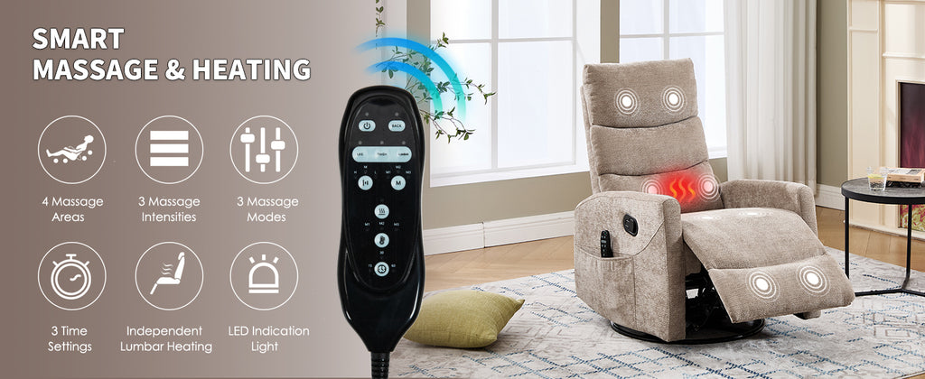 Heat Massage Manual Recliner Chair with Rocker and Swivel in Fabric for Living - Image 3