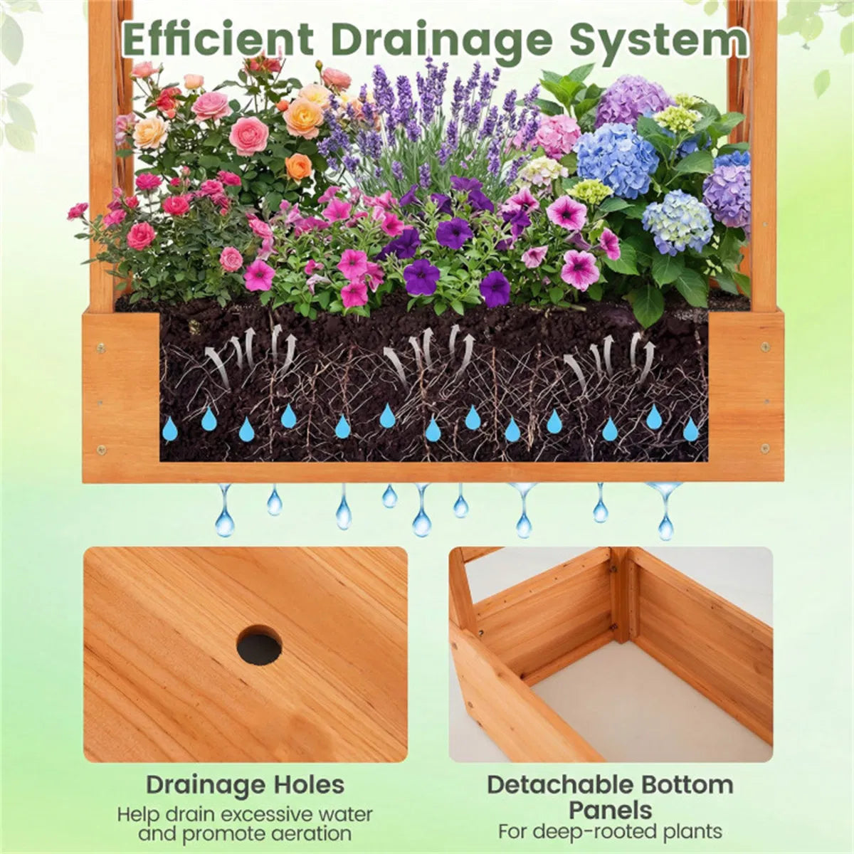 Fir Wood Raised Garden Bed with Side Trellis 109.22×35.56×114.30 cm Planter - Image 3