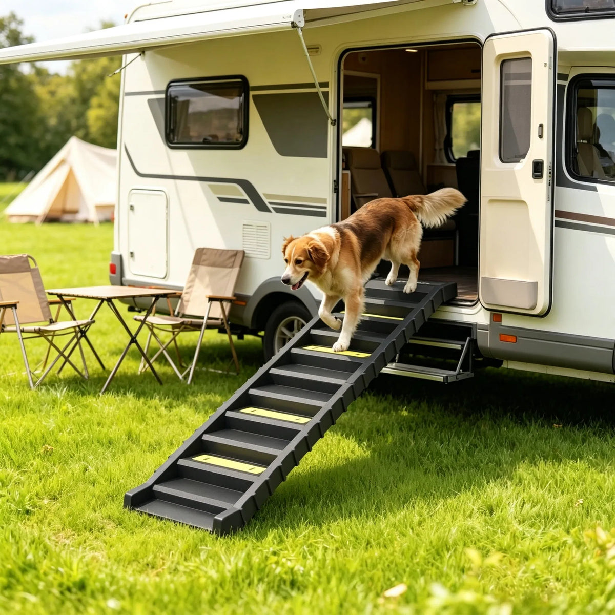 black folding pet car ramp detail and structure