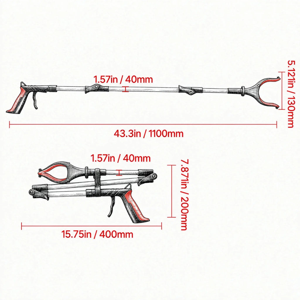 43" Foldable Reacher Grabber with 360 Rotating Jaw Magnet & LED Light - Image 4