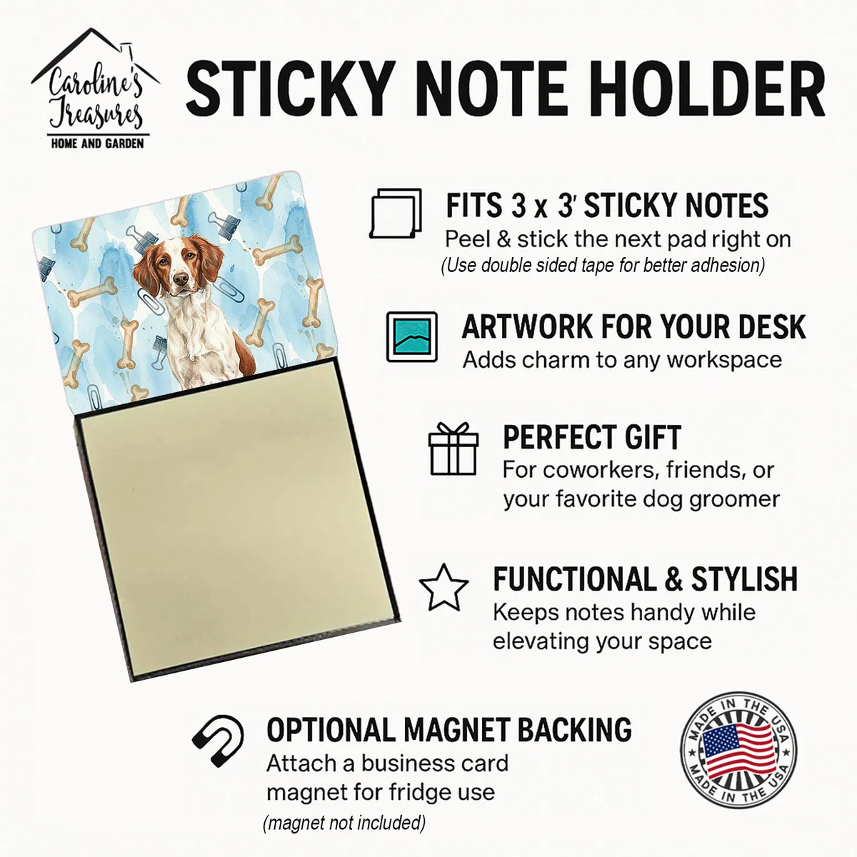 Liver And White Brittany Coworker Watercolor Sticky Note Holder Refillable - Image 3