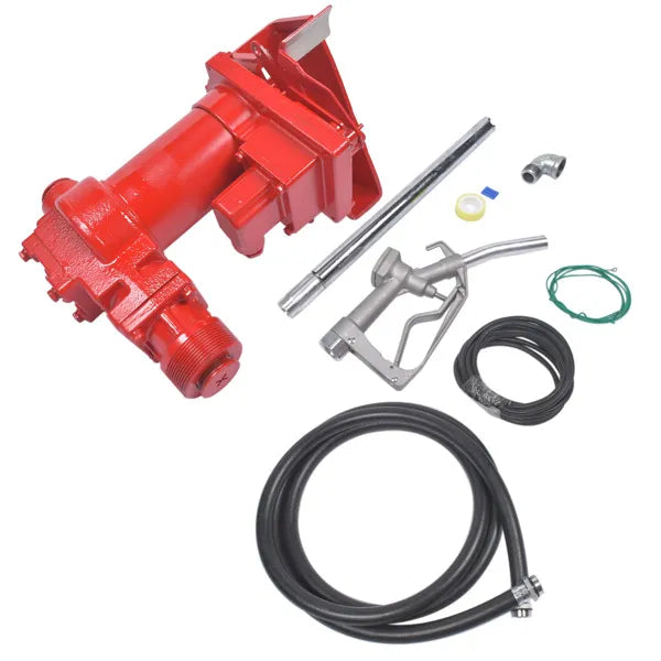 Red 12 Volt 20 GPM Fuel Transfer Pump w/ Nozzle Kit for Car Truck Tractor - Image 2