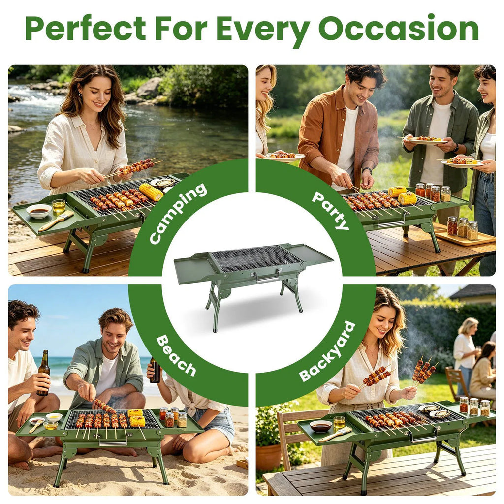 Foldable Charcoal Grill Portable BBQ Grill with Storage Shelf Carry Handle - Image 4