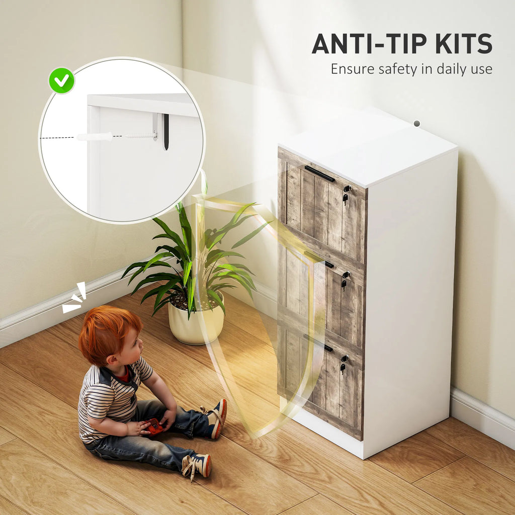 3 Drawer Filing Cabinet Farmhouse File Cabinet with Lock Adjustable Hanging - Image 5