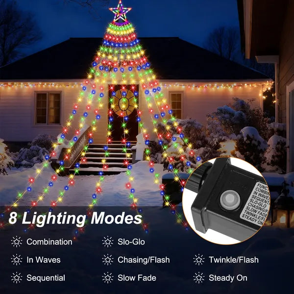 1Pc 11.48FT 350LED Multicolored Christmas Star Waterfall Tree String Light - Image 4