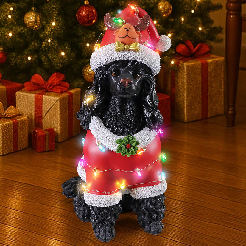 Christmas Black Poodle Statue Holiday Dog Figurine in Red Santa Outfit - Image 4