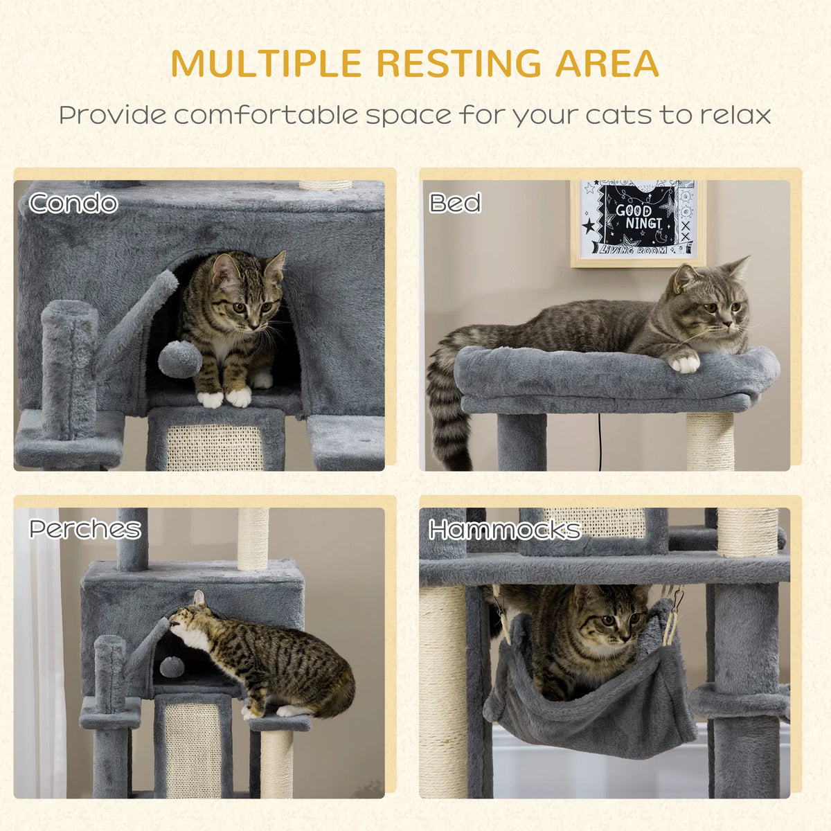 55" Cat Tree for Indoor Cats Cat Tower Kitty Activity Center with Cat Bed - Image 3