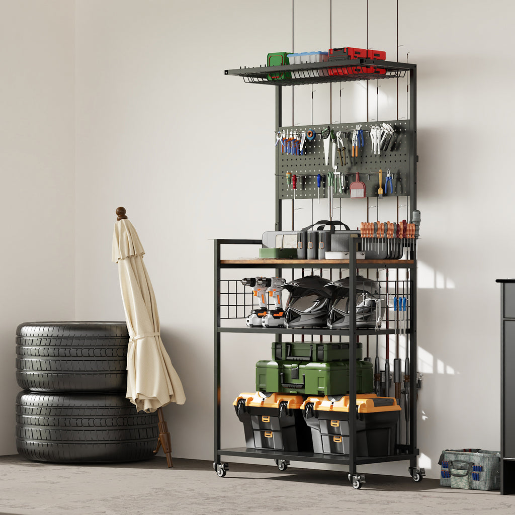 Fishing Rod Storage Rack With Pegboard Rolling Tackle Organizer Cart