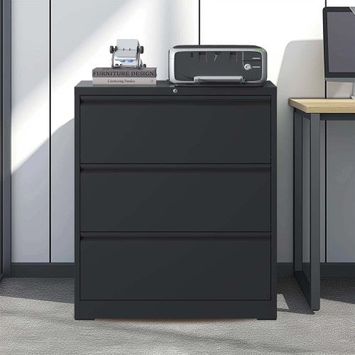3 Drawer Lateral File Cabinet 35.4 Inch Wide Metal Filing Cabinet Locking - Image 2