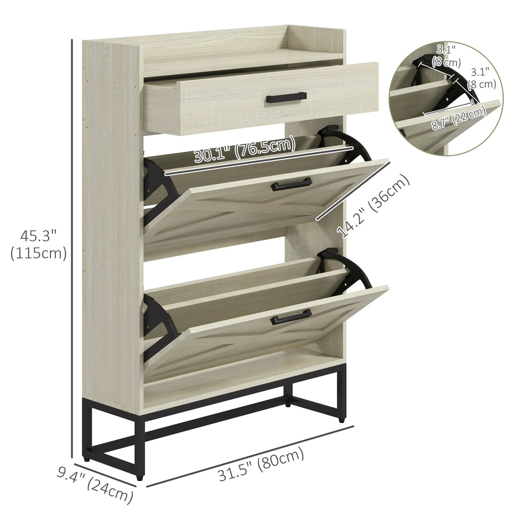 Slim Shoe Storage with 2 Flip Drawers and Adjustable Shelves Shoe Cabinet - Image 3