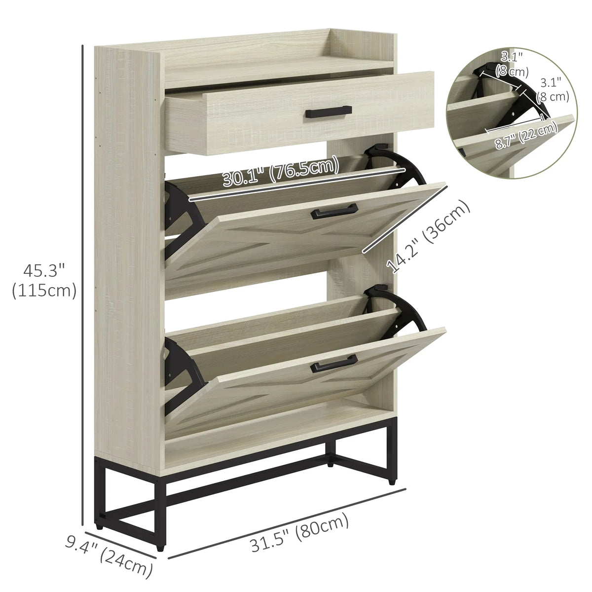Slim Shoe Storage with 2 Flip Drawers and Adjustable Shelves Shoe Cabinet - Image 3