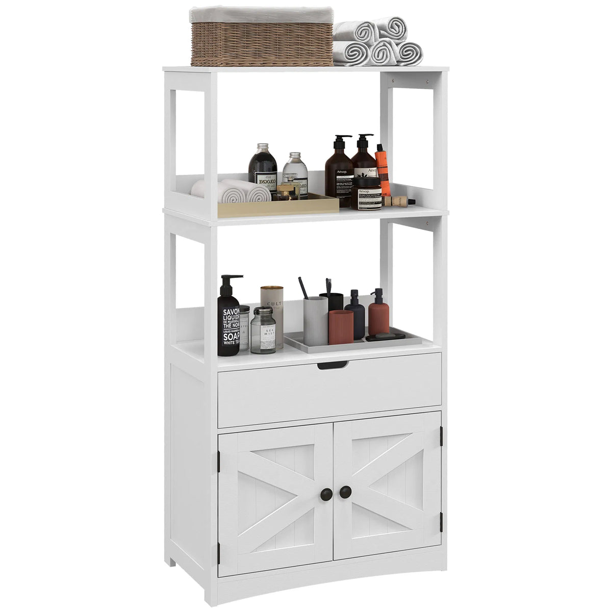 Farmhouse Bathroom Storage Cabinet Linen Cabinet with Drawer and Shelves - Image 5