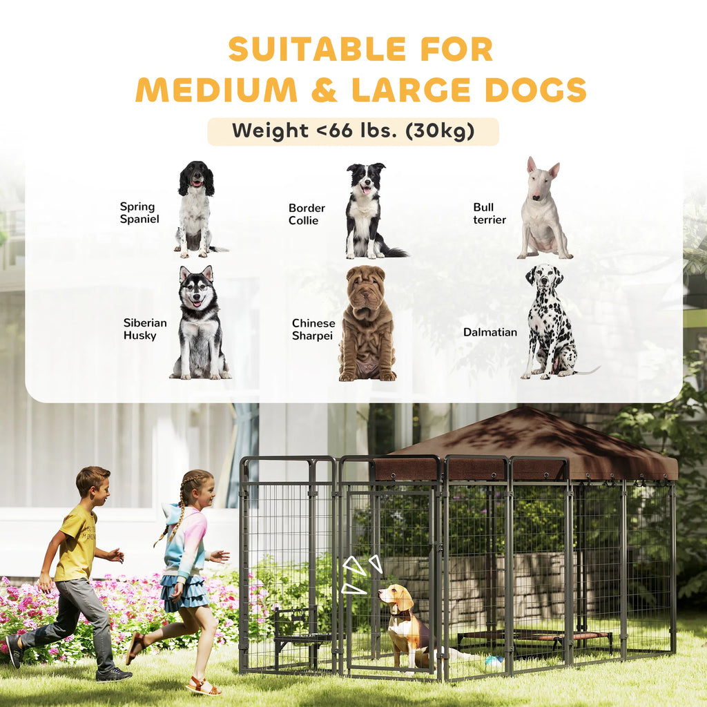 Dog Kennel Outdoor with Waterproof Canopy Dog Run with Galvanized Chain Link - Image 4