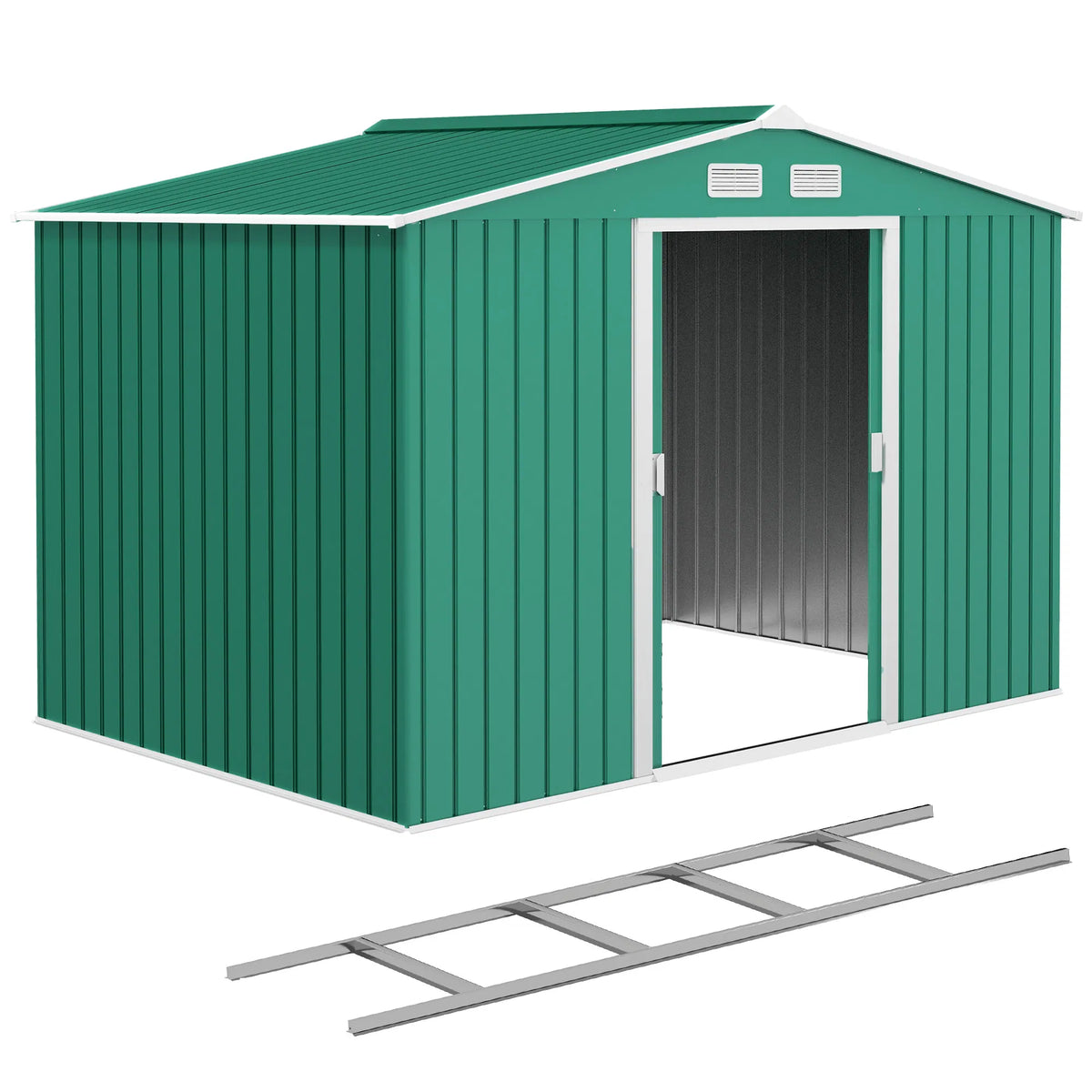 9.1' x 6.4' x 6.3' Garden Storage Shed w/ Foundation Kit Metal Tool Storage