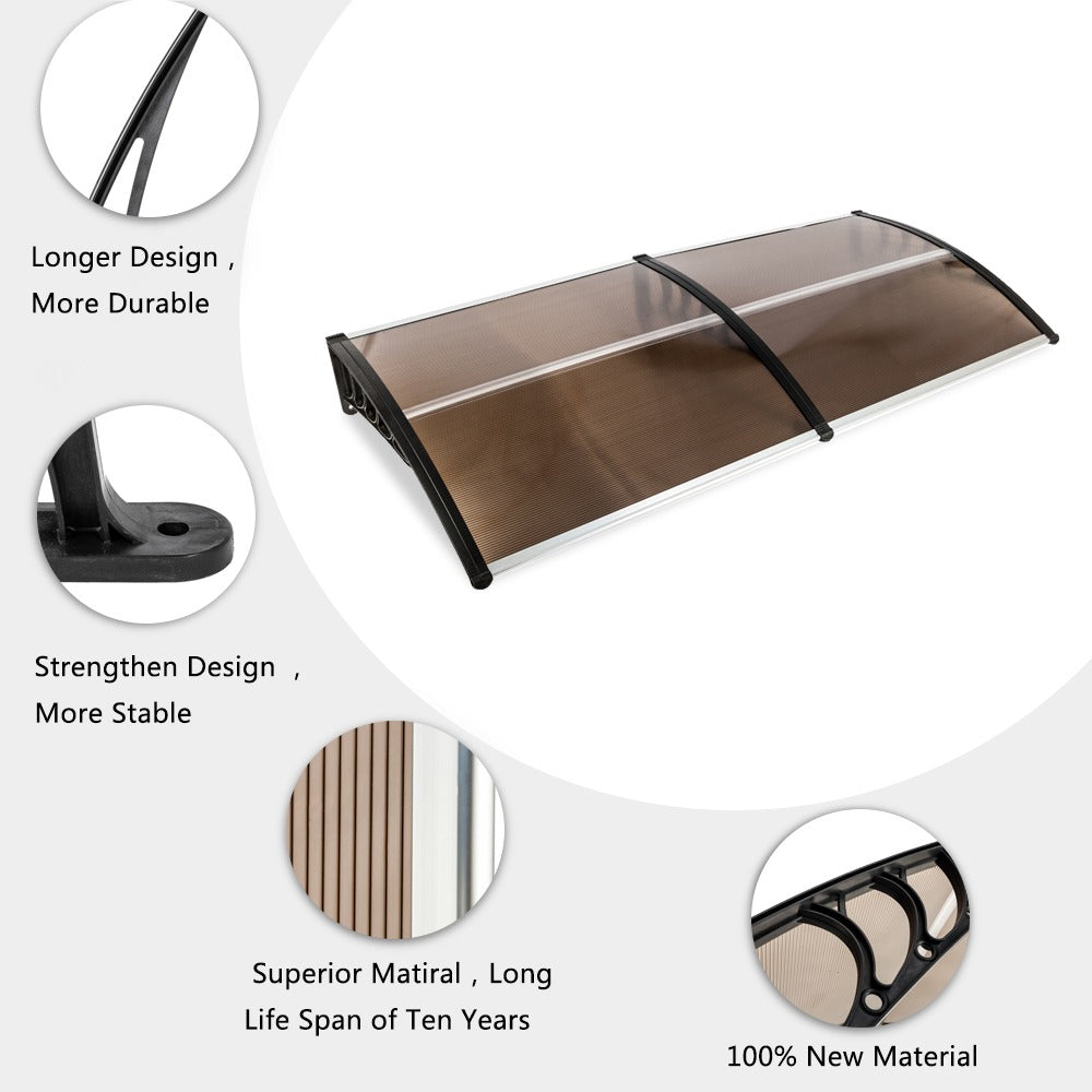 80x38in Door Window Awning With Brown Polycarbonate Panel & Black Bracket - Image 5