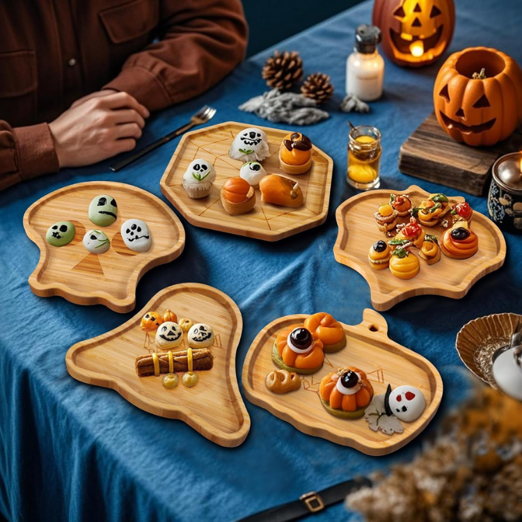 Ghost Shaped Bamboo Serving Tray 10 X 9 Inch Wooden Charcuterie Board Snack