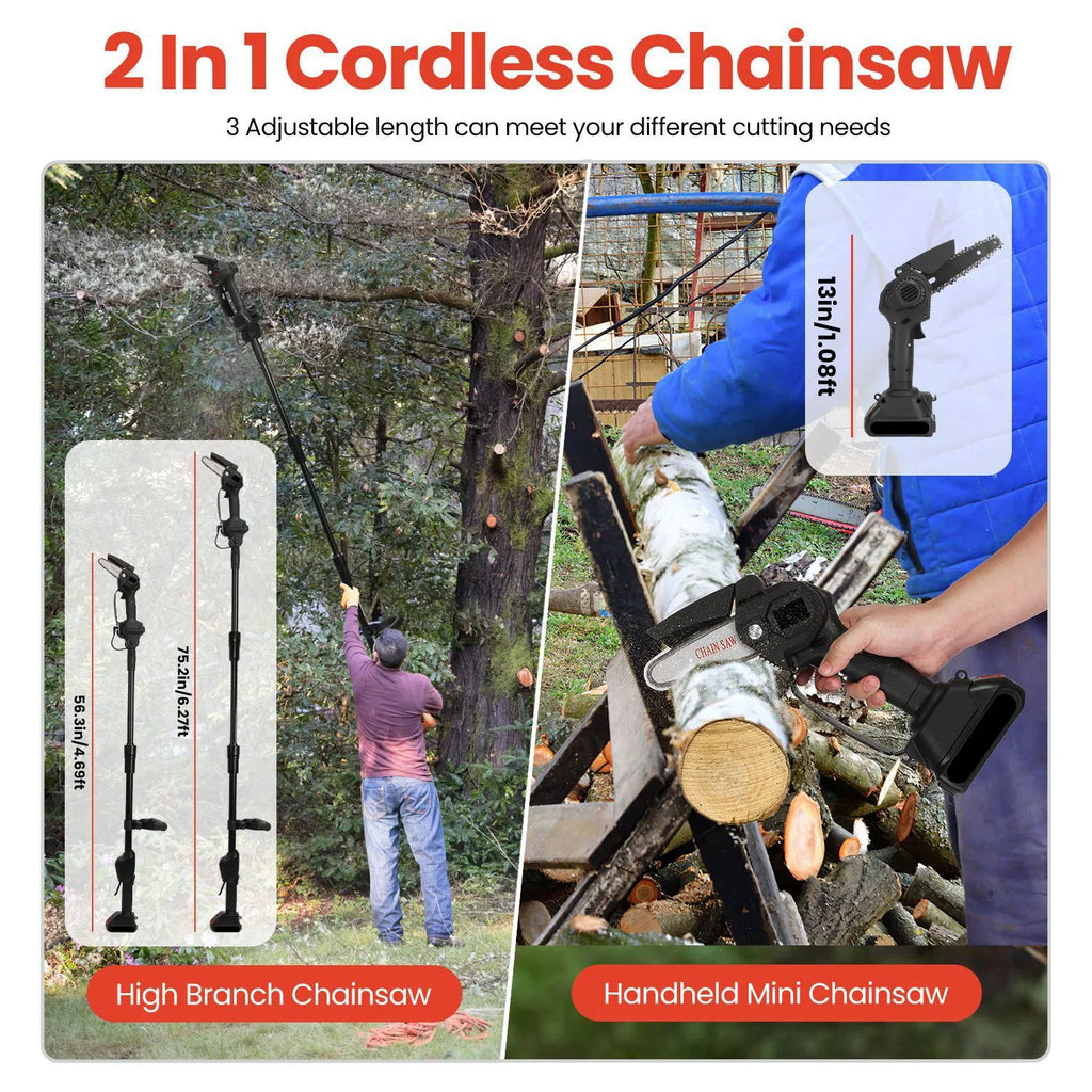 Cordless 3 in 1 Pole Saw/Mini Chainsaw/Grass Trimmer 21V 1500mAh x2 - Image 4