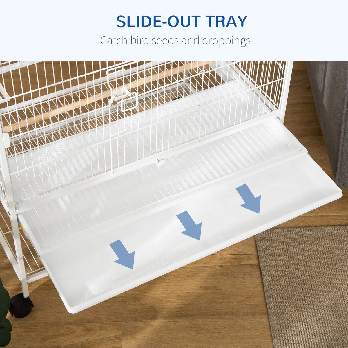 52" Large Rolling Steel Bird Cage Bird House with Rolling Stand Storage Shelf - Image 4