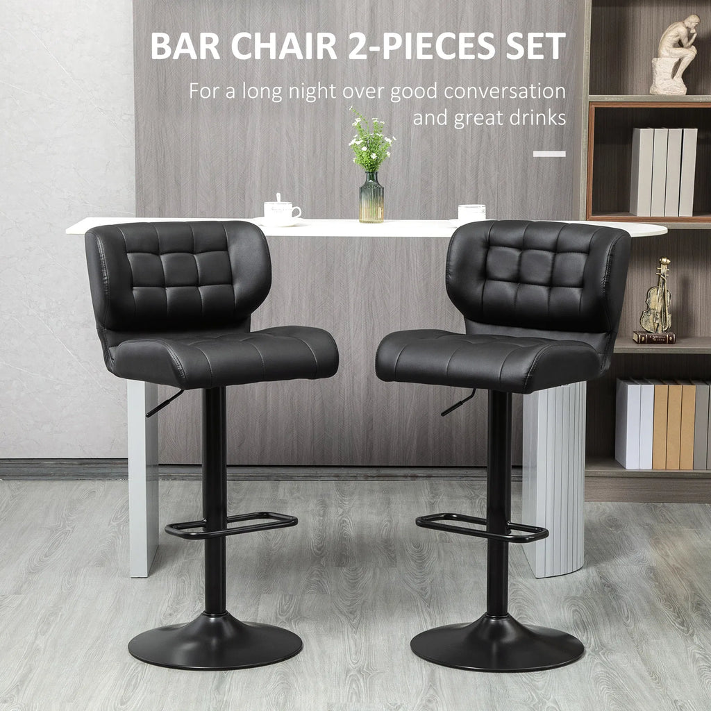 Swivel PU Leather Barstools Set of 2 Adjustable Bar Stools with Footrest Back - Image 2