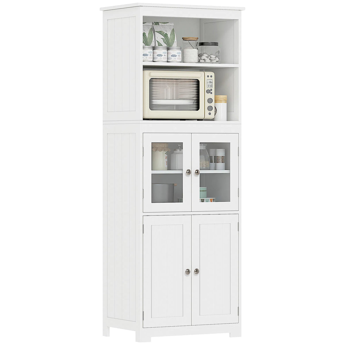 63" Small Buffet with Hutch 4 Door Kitchen Pantry Freestanding Storage - Image 3
