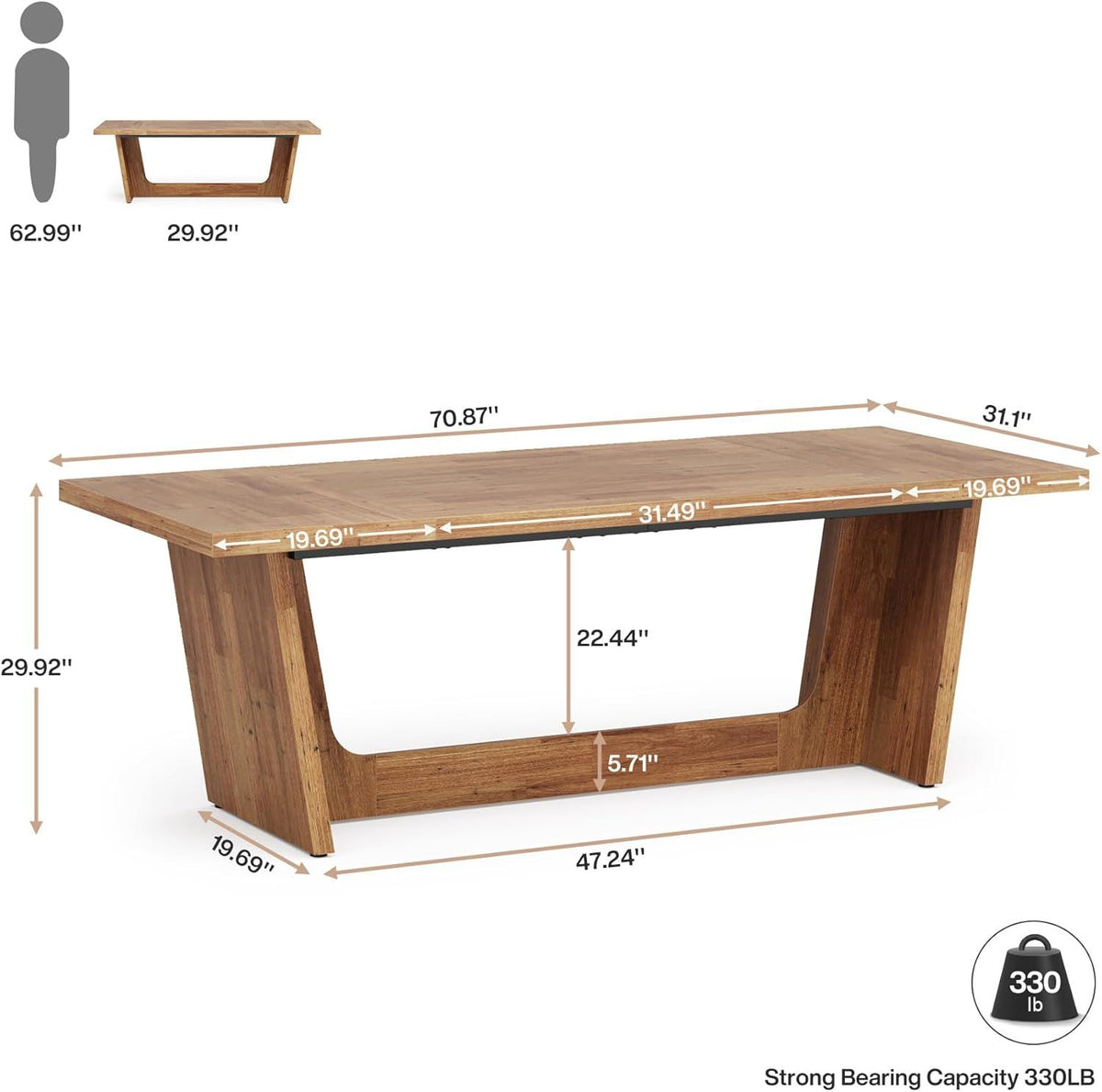 71in Walnut Executive Desk with Wide Work Surface