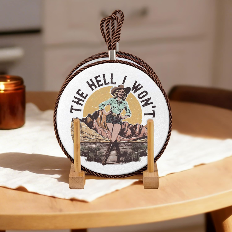 Western Cowgirl Ceramic Trivet Retro Country Hot Pad For Hot Dishes Pots And - Image 2