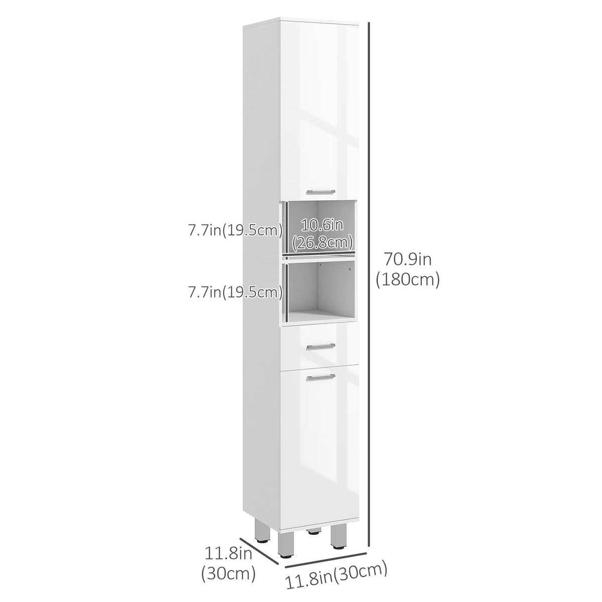 71" Tall Bathroom Storage Cabinet Narrow Linen Tower with Drawer Open - Image 2