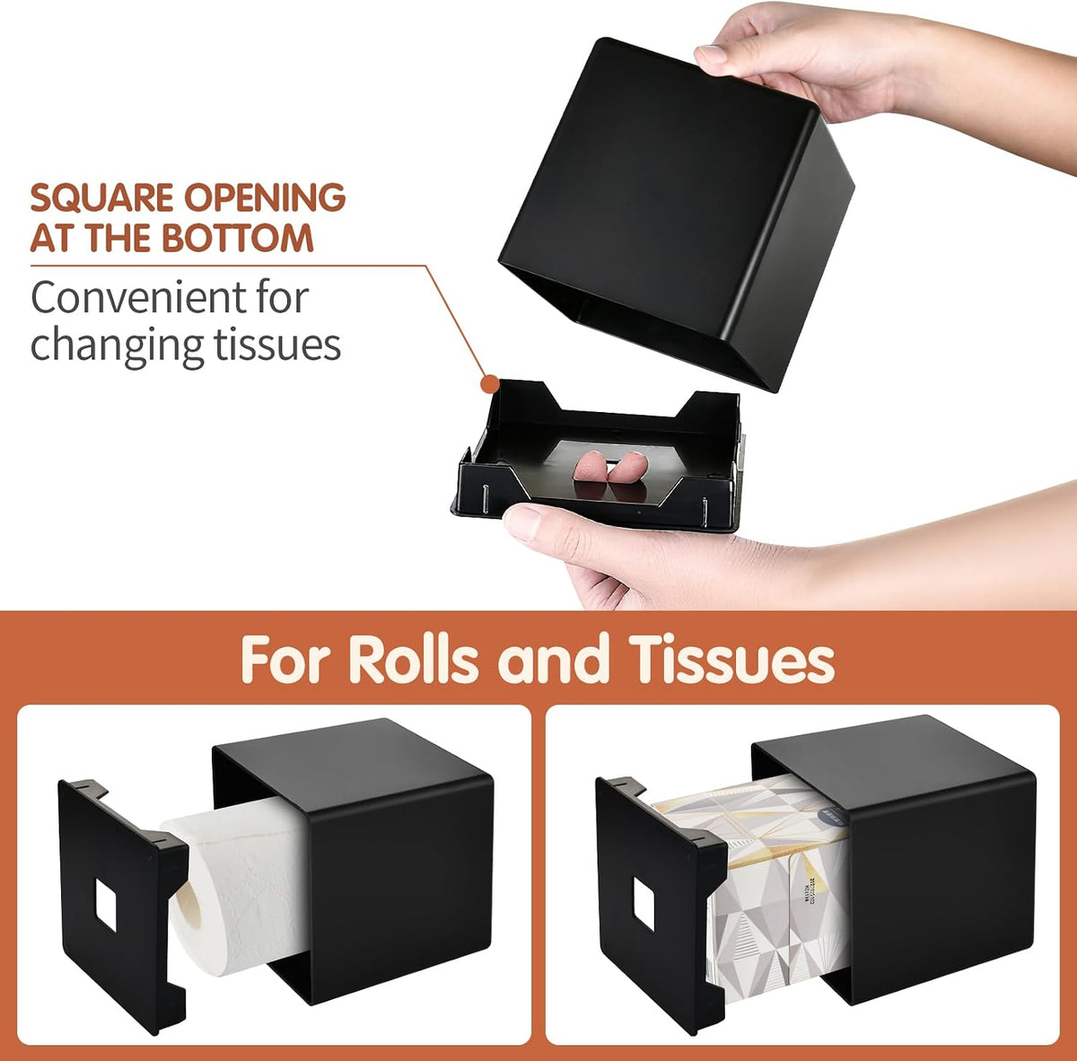 Matte Black Tissue Box Cover Modern Square Decorative Facial Tissue Holder For - Image 3