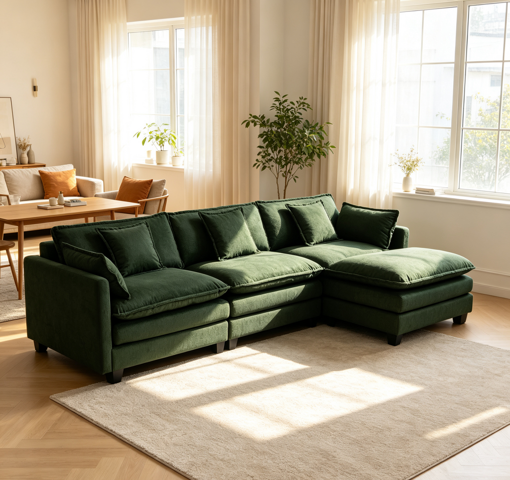 Modern 3seats with ottoman 113.77"Sectional Sofa with Waist Pillows 3 seat - Image 3