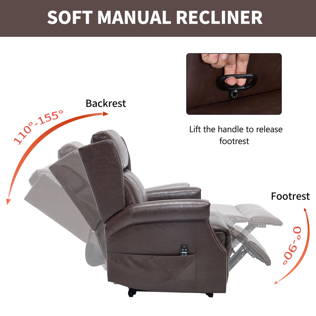 Brown Manual Recliner Chair in Faux Leather for Living Room with Heavy Duty
